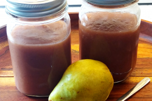 perfect pear sauce in mason jars