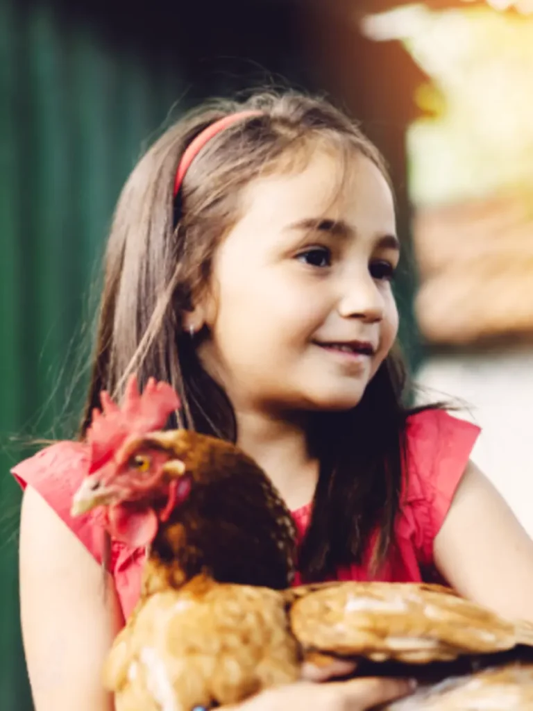 girl holding chicken