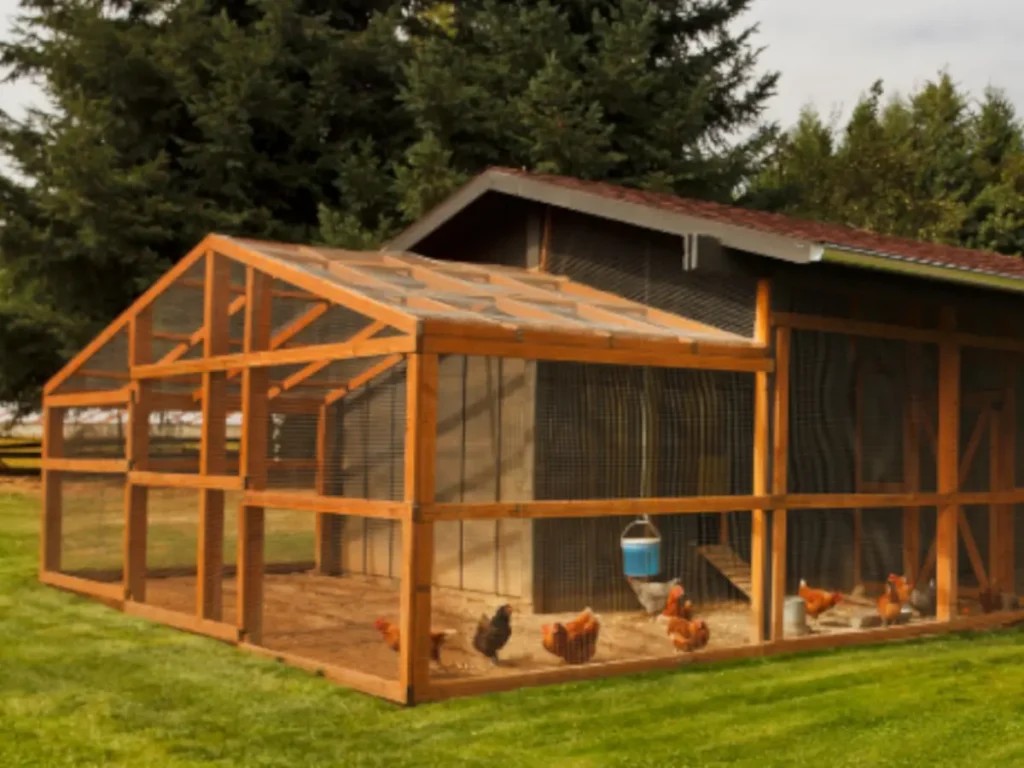 chickens inside chicken coop run