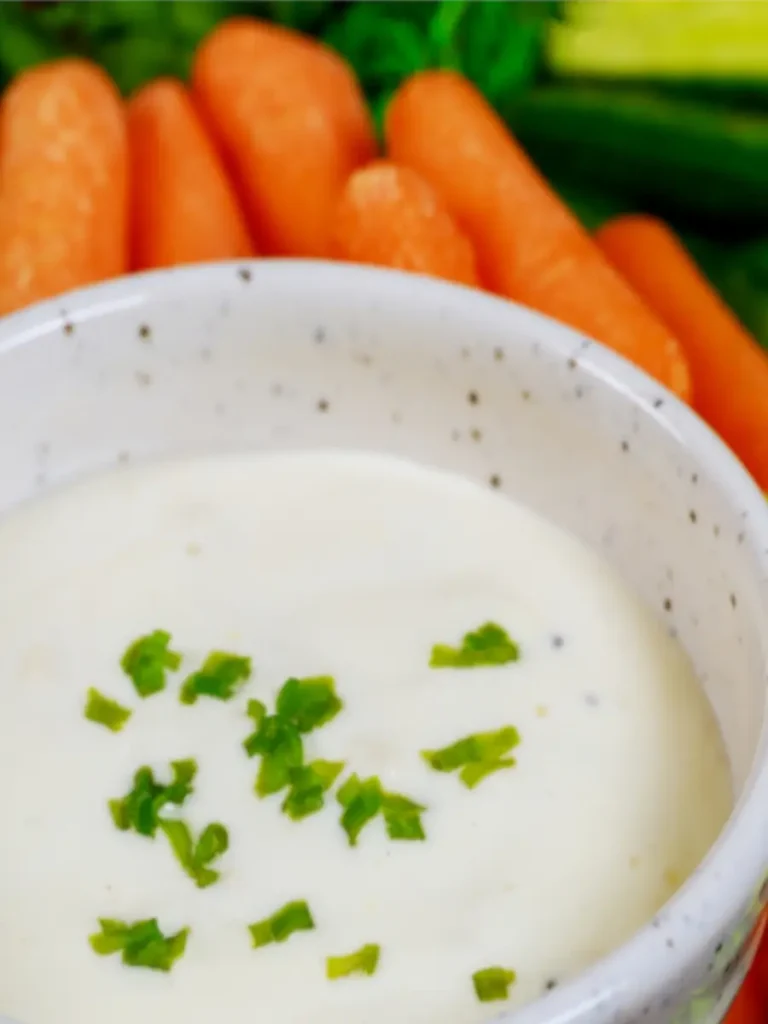 cup of ranch sauce with carrots